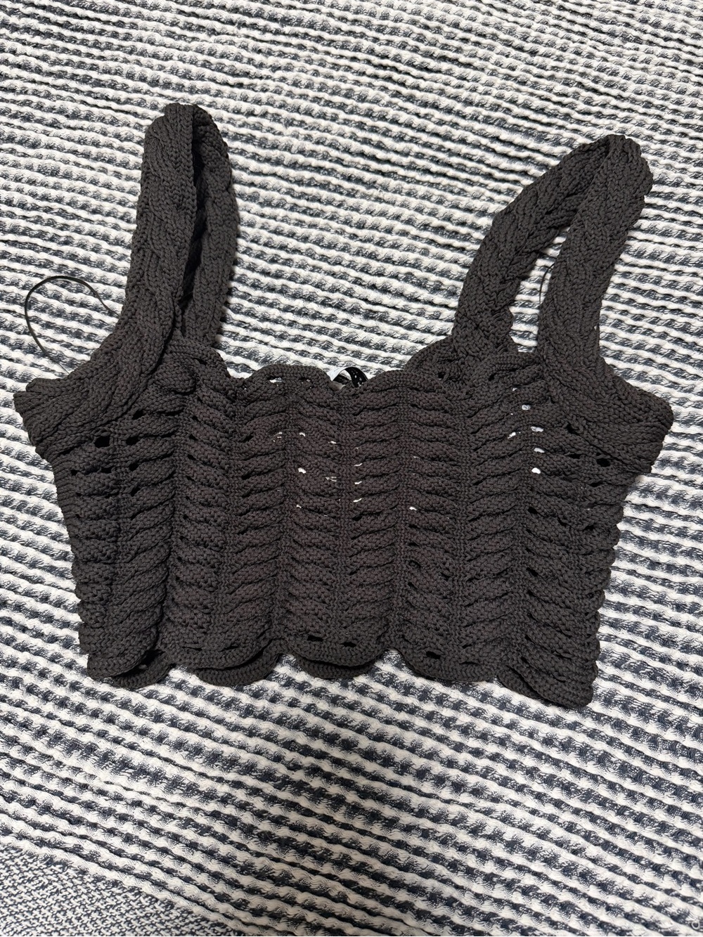 Zara Brown Crochet Knit Tank Top - Sleeveless Women's Crop